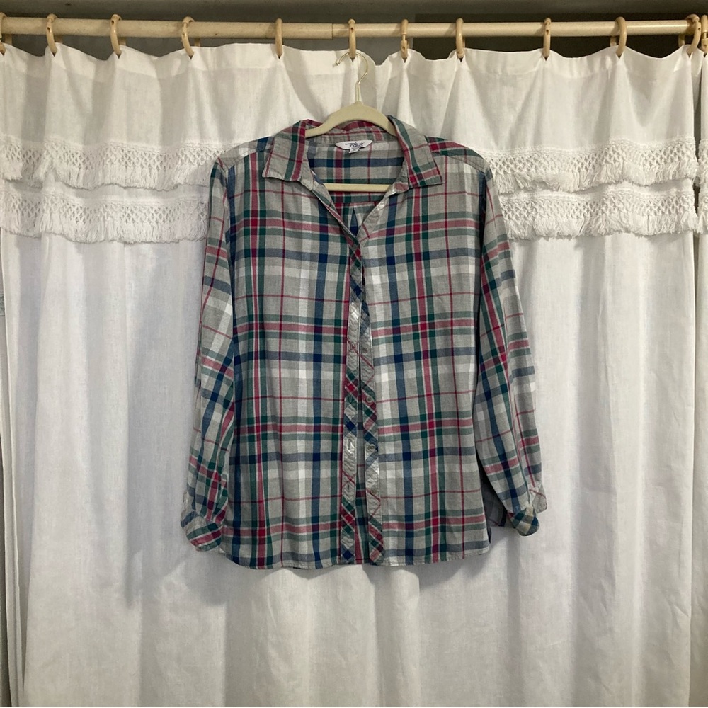 Great Northwest Indigo fucshia green gra plaid flannel button-down shirt size 2X